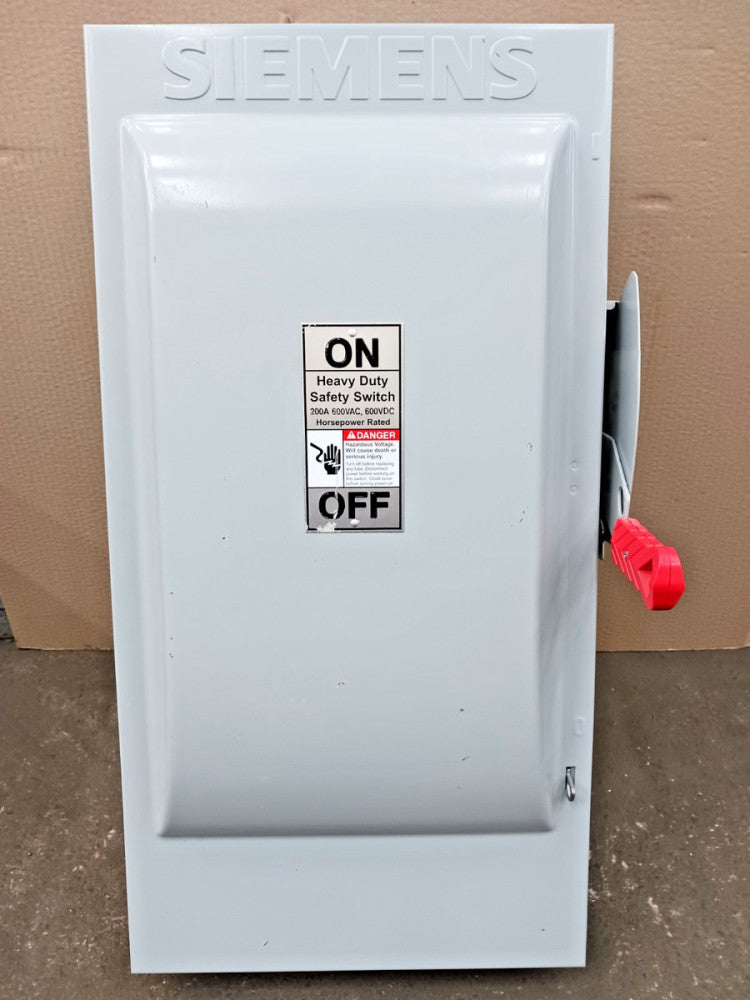 Siemens 200 Amp Fusible Heavy Duty Safety Switch 3 Pole 600V AC/DC HF364N