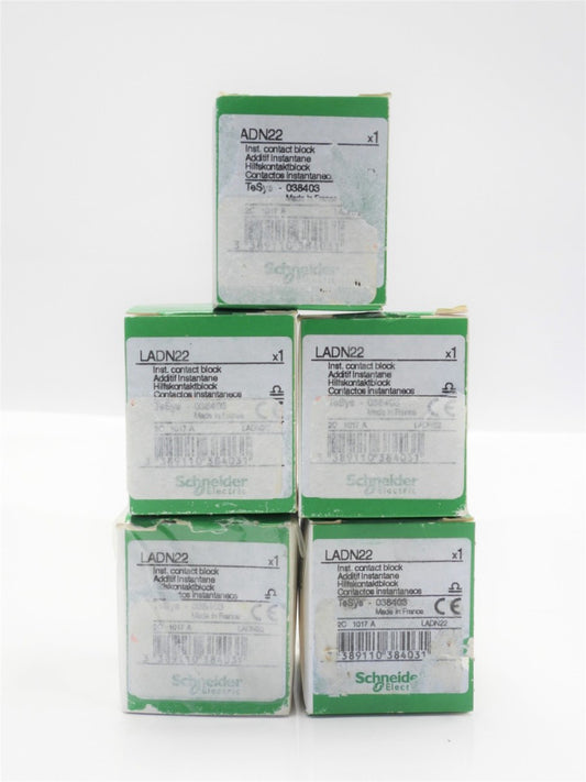 (LOT of 5) GENUINE Schneider LADN22 Contact Block 2NO 2NC