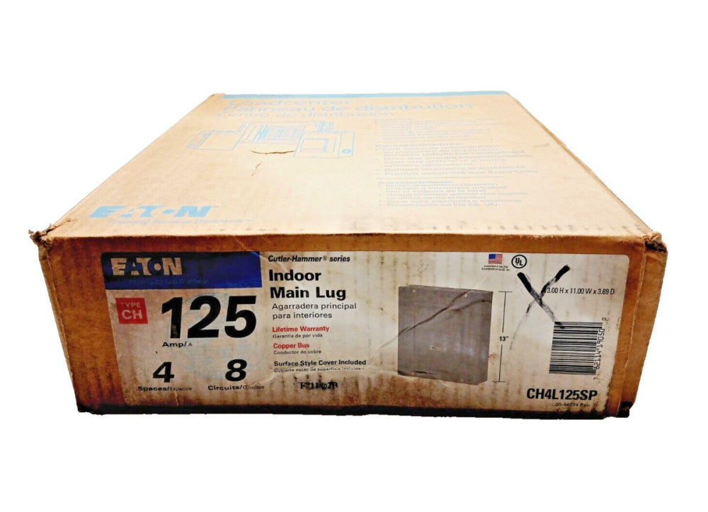 NEW EATON 125 AMP INDOOR MAIN LUG PANEL 4 SPACE 8 CIRCUIT 240 VAC  CH4L125SP