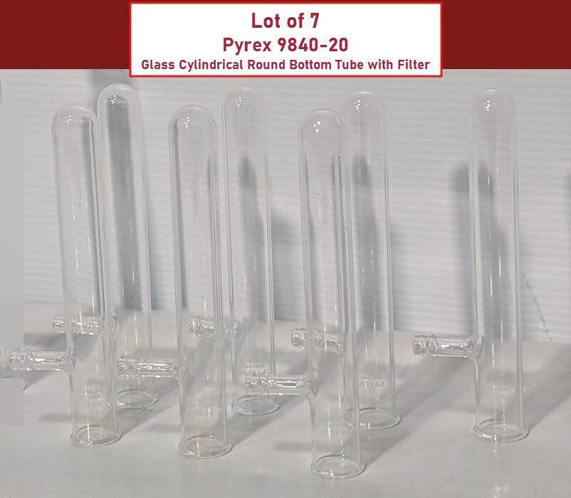 Lot of 7 Pyrex 9840-20 Glass Cylindrical Round Bottom Tube with Filter, 34mL