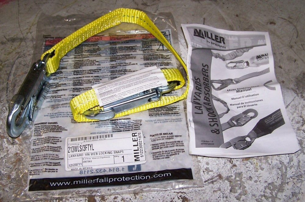 NEW MILLER 3' WEB LANYARD W/2 LOCKING 1" SNAPS MODEL 213WLS/3FTYL