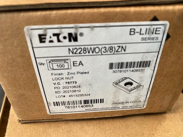 (100 Pack) COOPER 3/8" UNISTRUT/CHANNEL NUTS W/O SPRINGS N228WO