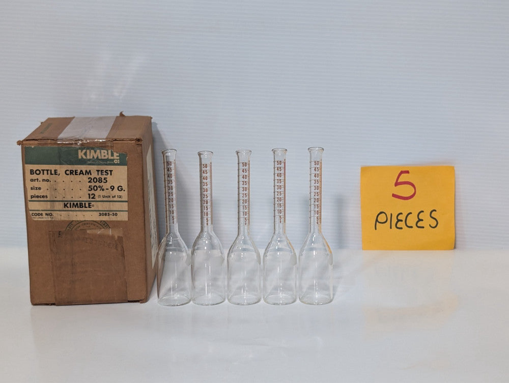 (5) Kimble 2085 Cream Test Bottles 50% 9G, New Old Stock as shown