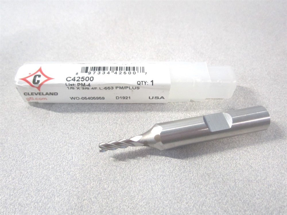 Cleveland (C42500) 1/8" x 3/8" x 3/8" x 2-5/16" OAL Powder Metal 4Fl End Mill 