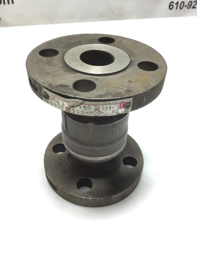 Durabla DLC 1" B16.34 Stainless Steel Check Valve 316 Class 150 CF8M Rating 110