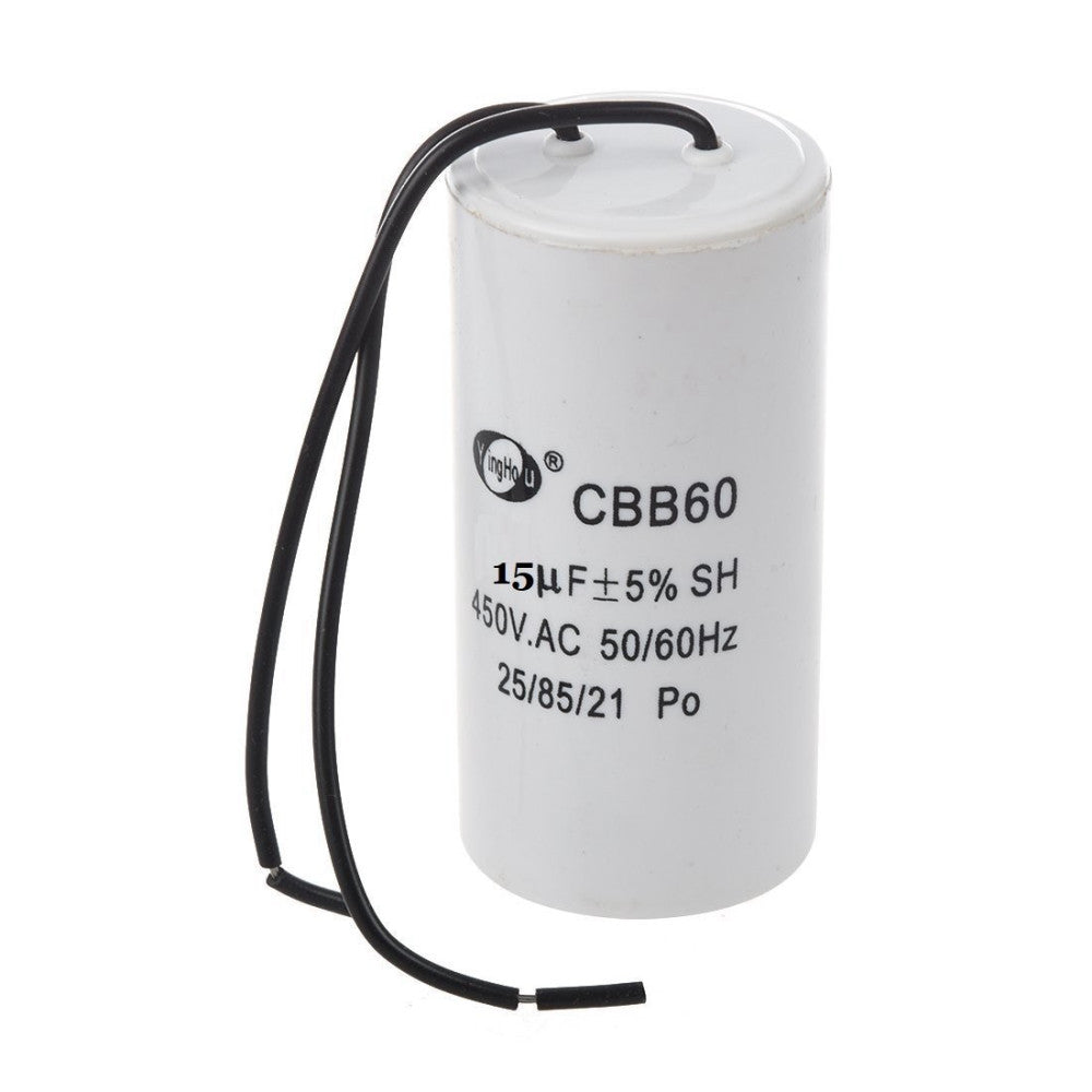 CBB60 Motor Running Capacitor 15uF AC 450V with 2 Lead Wires for AC Motor