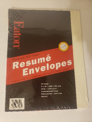 20-Count Eaton Resume Envelopes 25% Cotton NEW SEALED