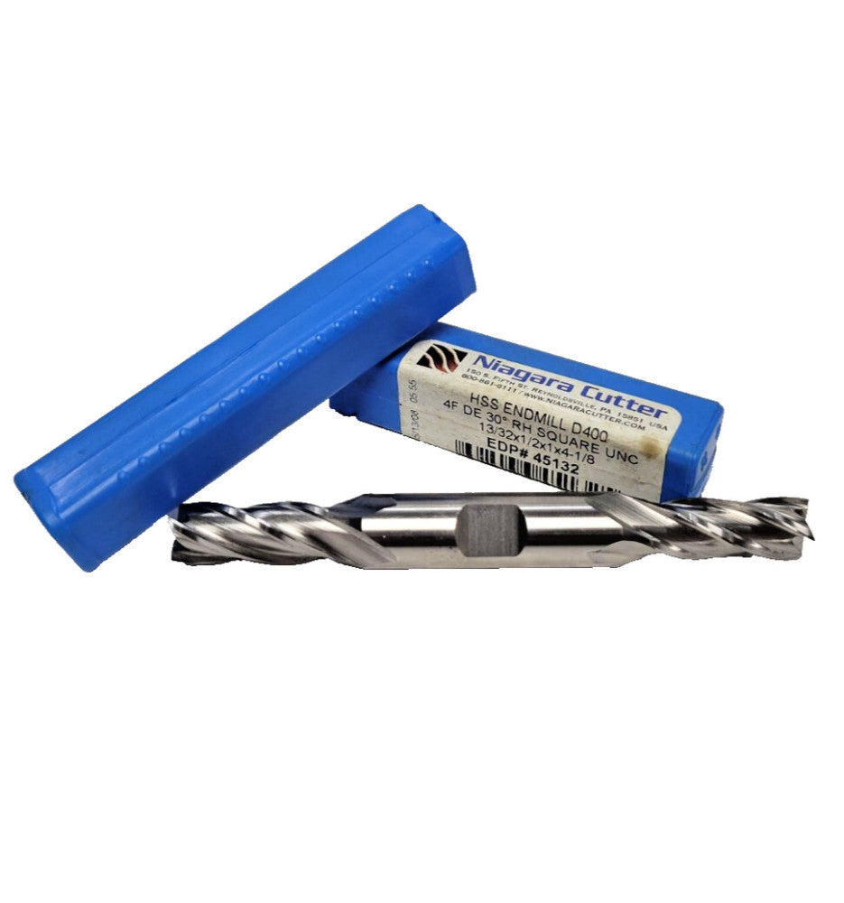 NIAGARA CUTTER DOUBLE SQUARE END MILL 45132, 4 FLUTE, 13/32" X 13/32" X 4-1/8"