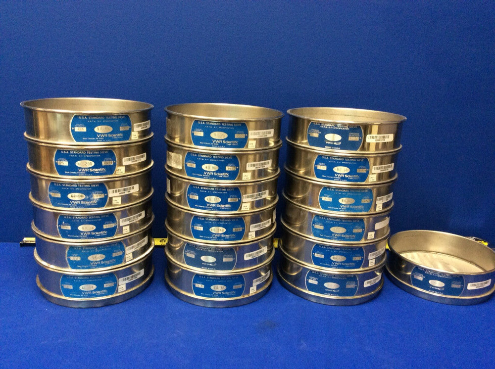 Lot of 19 VWR Stainless Steel 8" US Standard Testing Sieves