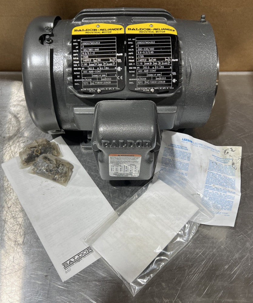 Baldor Reliance Spec 05E037W043G3 Motor 2 HP 3 Ph 190/380-440V Nos Surplus