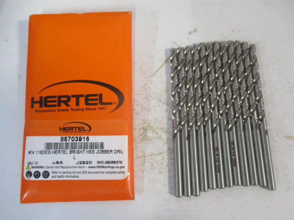 (85703916) #14 118° 2-3/16" x 3-3/8" OAL High Speed Steel Jobber Drill - Qty 12