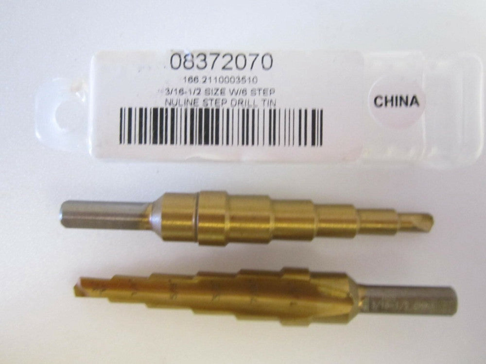 Nuline (8372021) 1/2 x 3/16 x 3/8" x 1/4" OAL 6 Step HSS Step Drill Bits - Qty 2