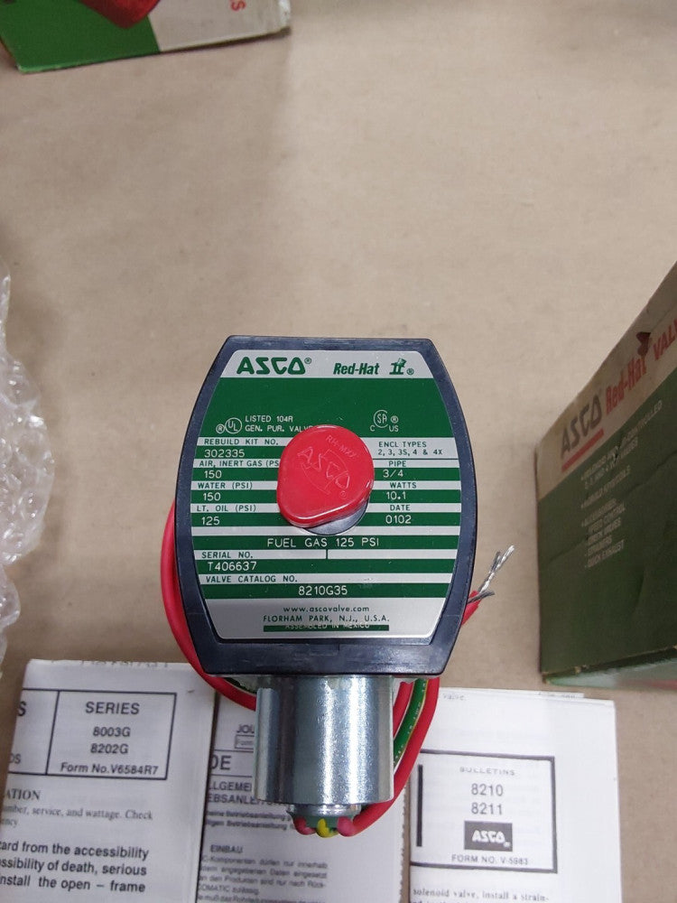 Asco 8210G35  3/4" Normally Open 0-150 PSI 2-Way 110/120VAC Solenoid Valve New