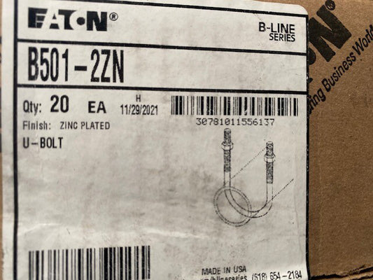 (20 Pack) B-Line B501-2ZN, U-Bolt, B501-2 Zn U-Blt
