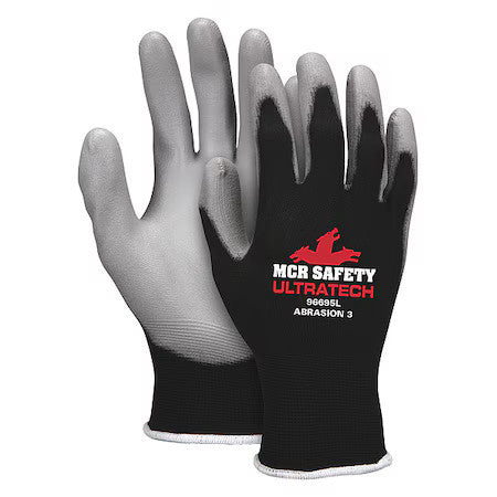 Mcr Safety 96695M Knit Gloves, Nylon, Smooth Palm, Knit, Black/Gray, M, 12 Pk