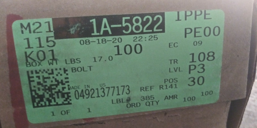 (1 BOX OF 100) NEW GENUINE OEM CATERPILLAR CAT CAP SCREW 1A-5822