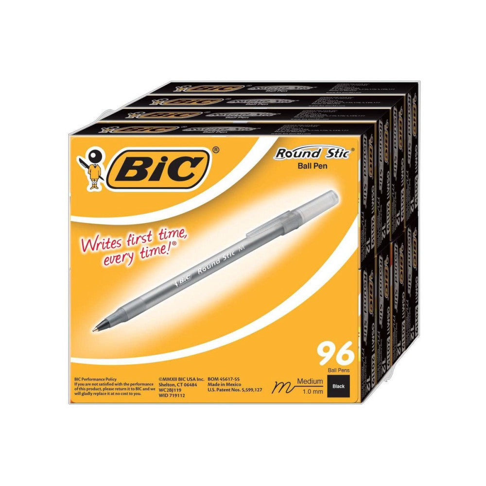 BIC Round Stic Ball Pen, Medium Point 1.0 mm 96 Count Black
