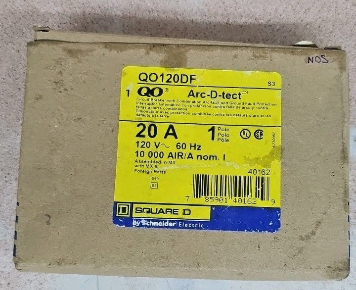 New Old Stock Square D QO120DF Circuit Breaker 20 Amp 1 Pole 120V
