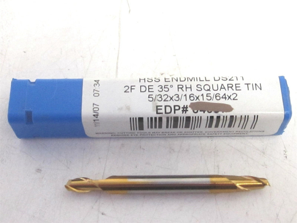 Niagara TiN HSS 5/32 X 3/16 X 15/64 X 2 Square Center Cutting End Mill New