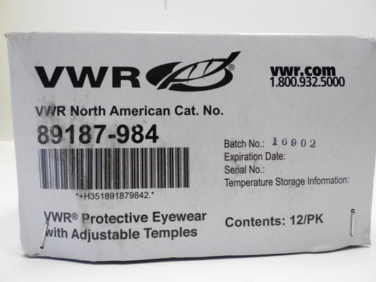 12-Pack VWR 89187-984 Black Protective Eyewear Glasses w/ Adjustable Temples
