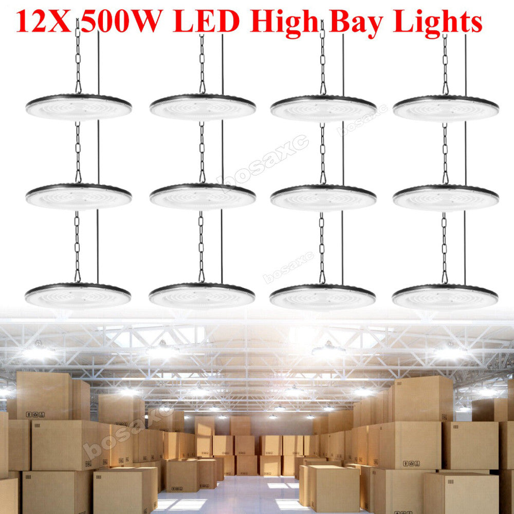 12PACK 500W Super Bright Warehouse LED UFO High Bay Lights Factory Shop GYM Lamp