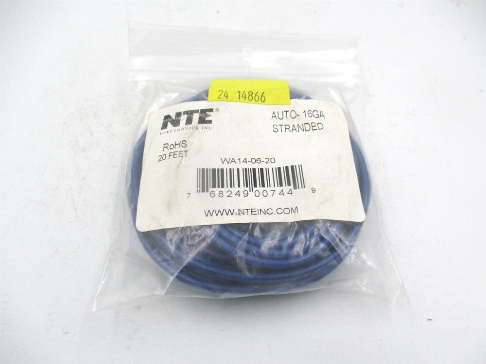 NTE Electronics (WA14-06-20) Blue 14 Gauge, Stranded, 20' Length Hook Up Wire