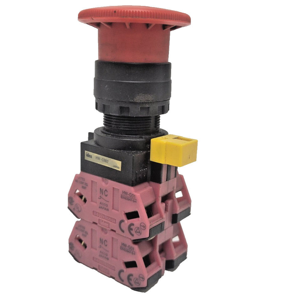 IDEC RED EMERGENCY STOP BUTTON SWITCH HW-CB02 HW-G01 TWIST RESET 600 V 10 A