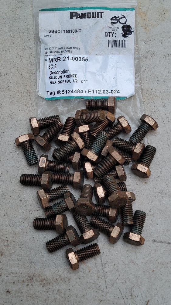 Lot Of 35 Panduit SBBOLT50100-C 651 Silicon Bronze Hex Head Bolts 1/2-13