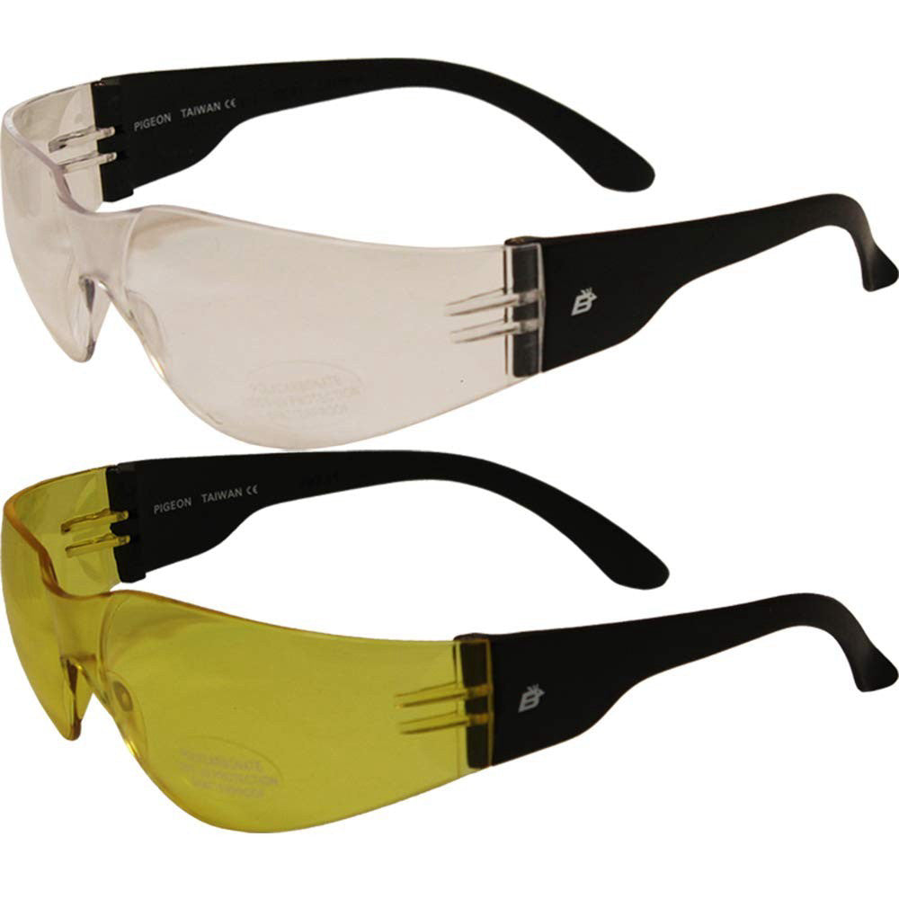 Birdz Eyewear Pigeon Sport Riding ANSI 87.1+ Safety Glasses 2 Pairs Black Frame