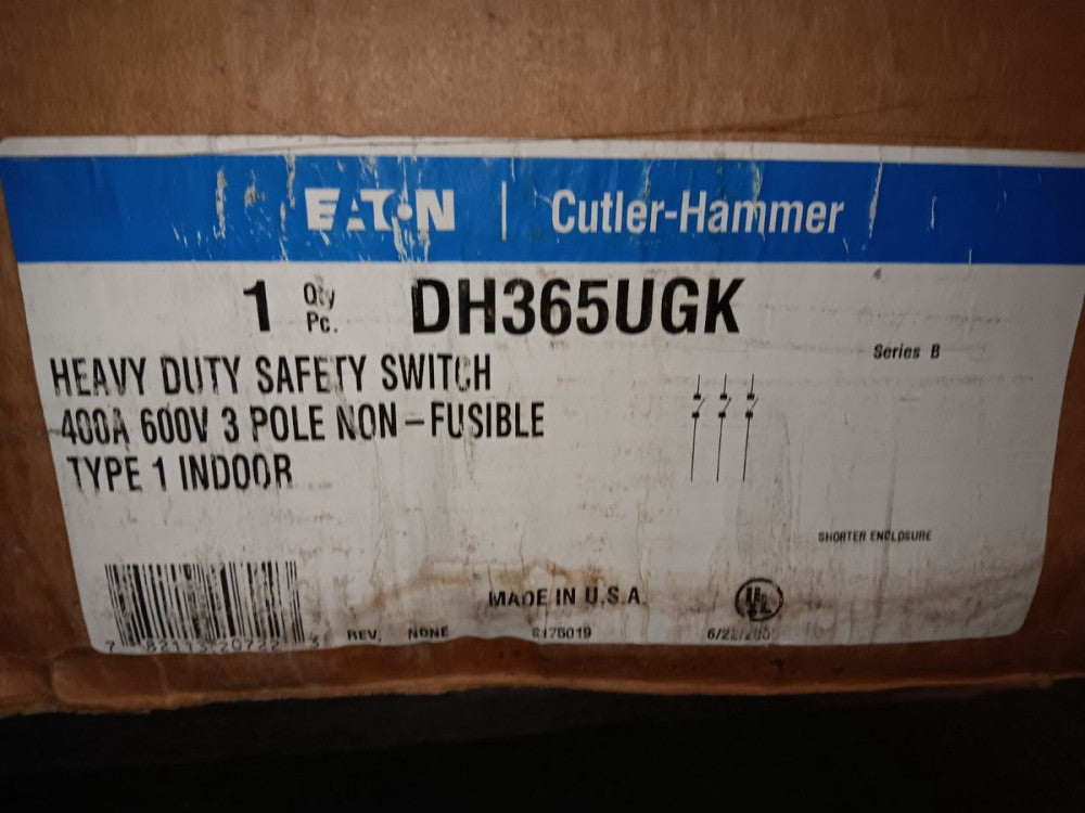 NEW EATON DH365UGK 400 AMP SAFETY DISCONNECT SWITCH 3 POLE NON-FUSED 600V