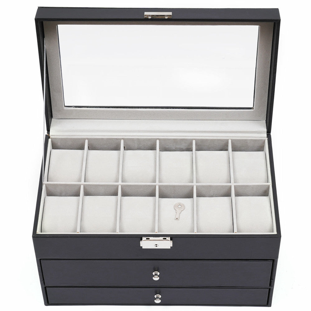 3 Layers 25 Slot Watch Box Display Case Jewelry Sunglass Storage Case PU leather