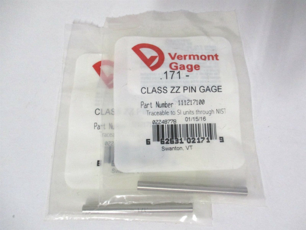 Vermont Gage (111217100) 0.171" Diam Class ZZ Minus Plug & Pin Gage - Lot of 2
