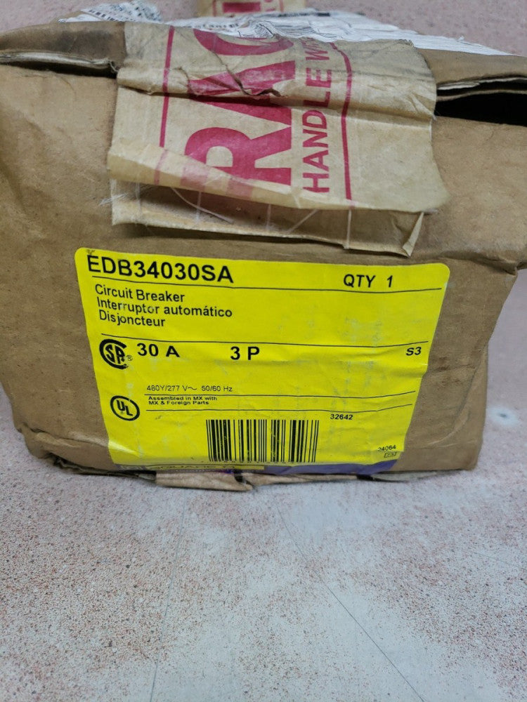 Square D EDB34030SA NIB 3P 30A 480V Breaker 120V Shunt See Pics NOS