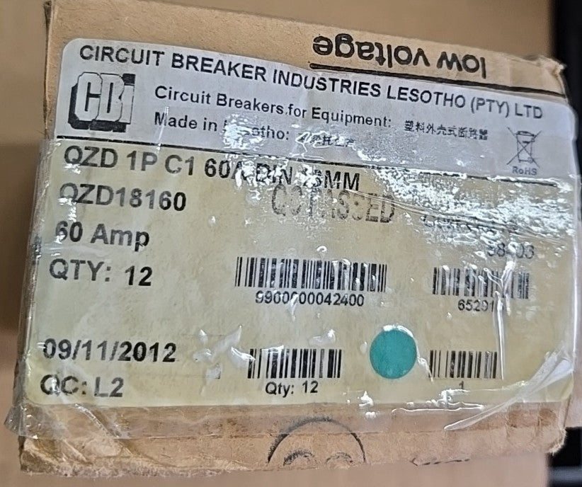 CBI Box of 12 QZD18160 1 POLE 60 AMP Circuit Breaker