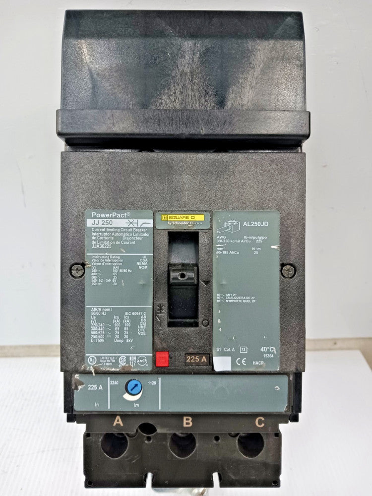 Square D PowerPact 225 Amp I-Line Circuit Breaker 3 Pole 600 VAC 65kA JJA36225