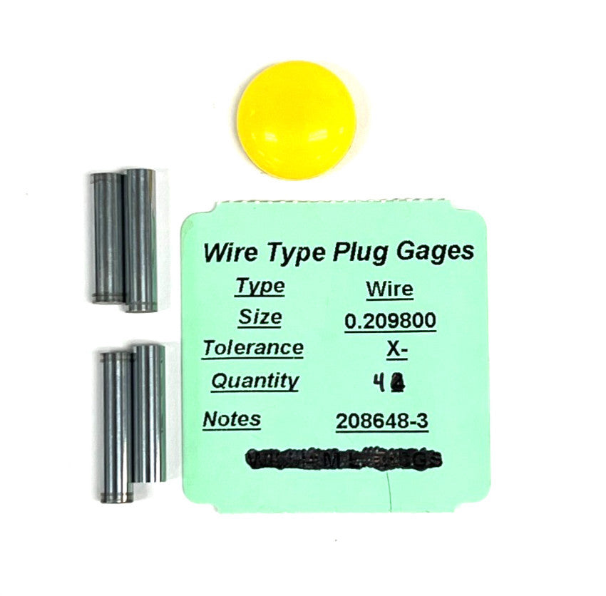 WIRE TYPE PLUG GAGE 0.209800 PIN GAGE CLASS X- OAL 15/16" & 13/16" LOT OF 4
