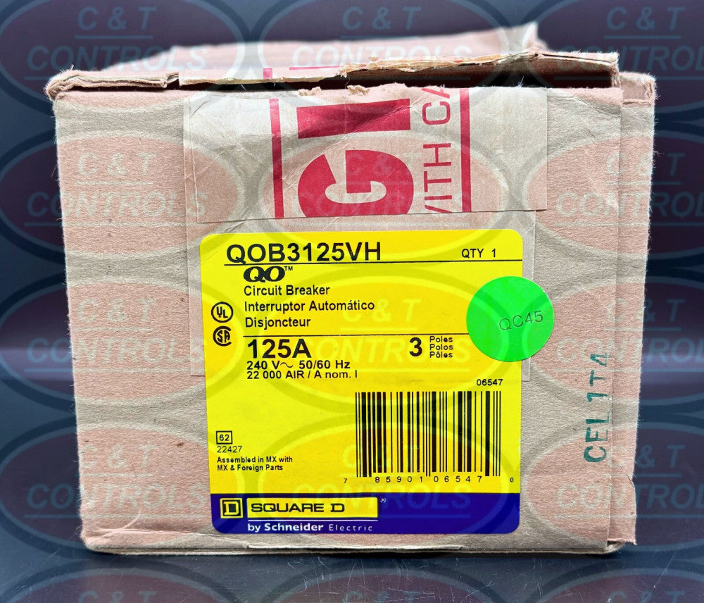 Square D QOB3125VH 3P 125A 22kA Bolt On Circuit Breaker New In Box USA Stock