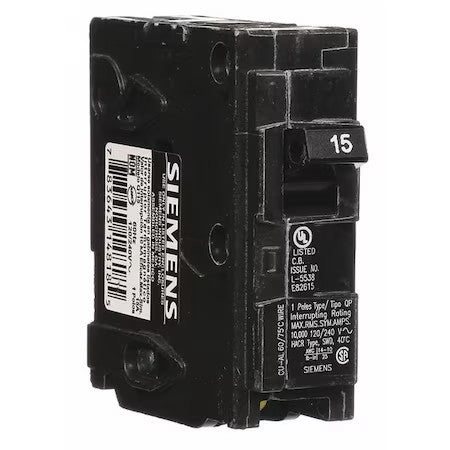 Siemens Q115 Miniature Circuit Breaker, Q Series, 15A, 1 Pole, 120V Ac, 10Ka At