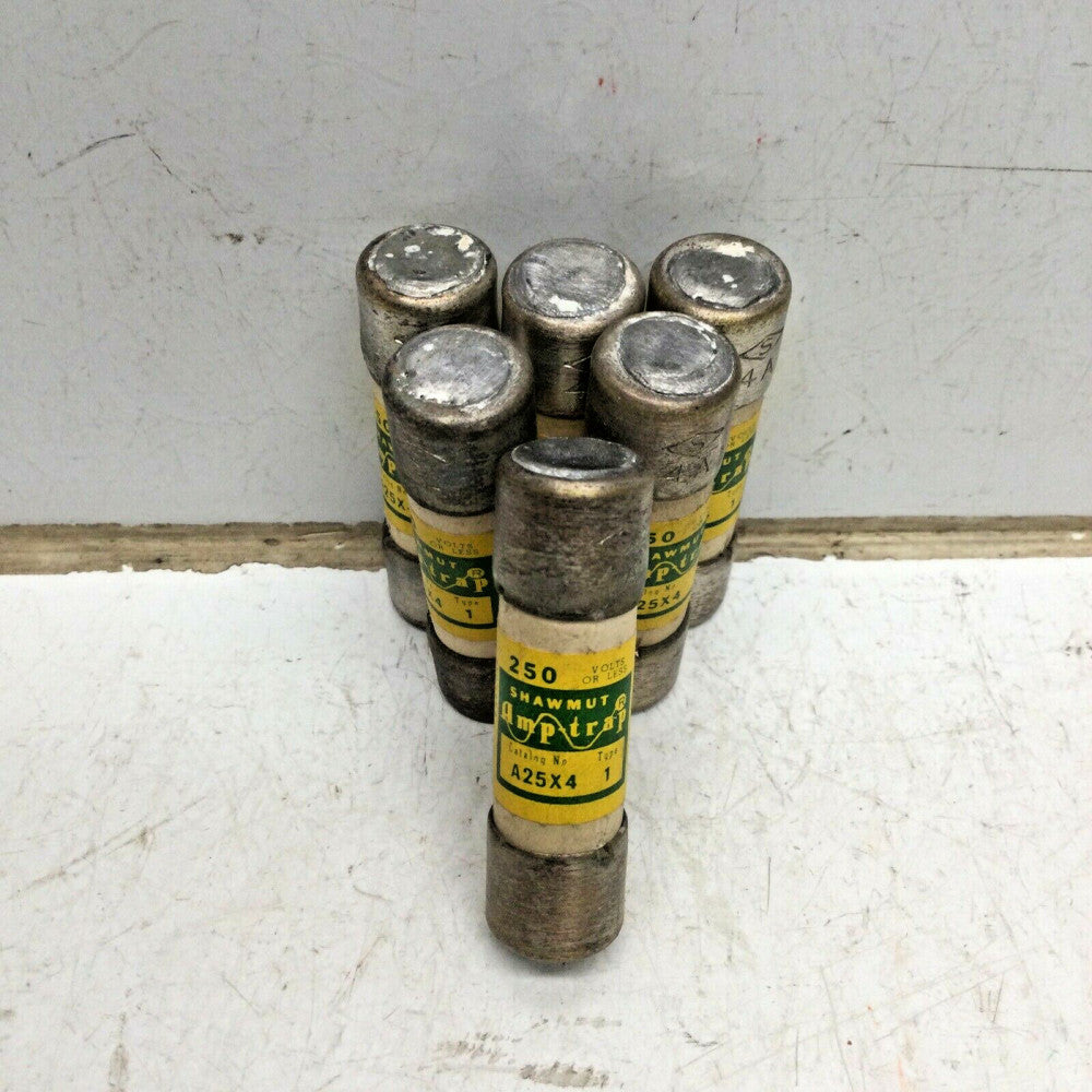 SHAWMUT A25X4 AMP-TRAP TYPE 1 FUSE 4 AMP 250V A25X4-1 (LOT of 6)
