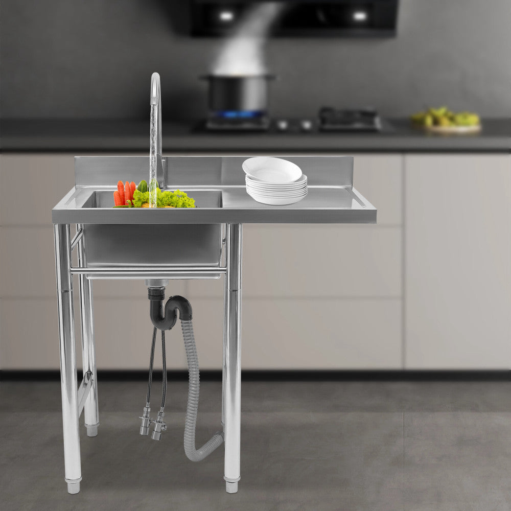 Commercial Kitchen Sink Prep Table with Faucet 304 Stainless Steel 1 Compartment