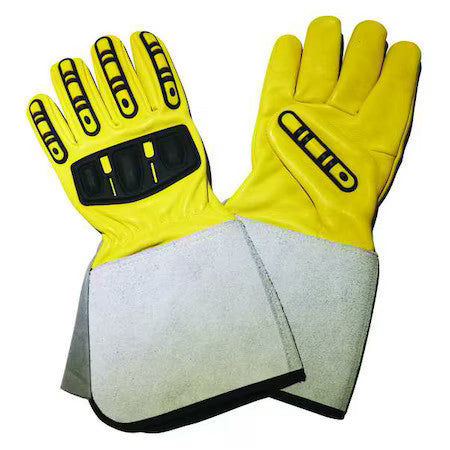 Condor 48Wu15 Leather Drivers Gloves, Gauntlet Cuff, Wing Thumb, Yellow, M, 1 Pr