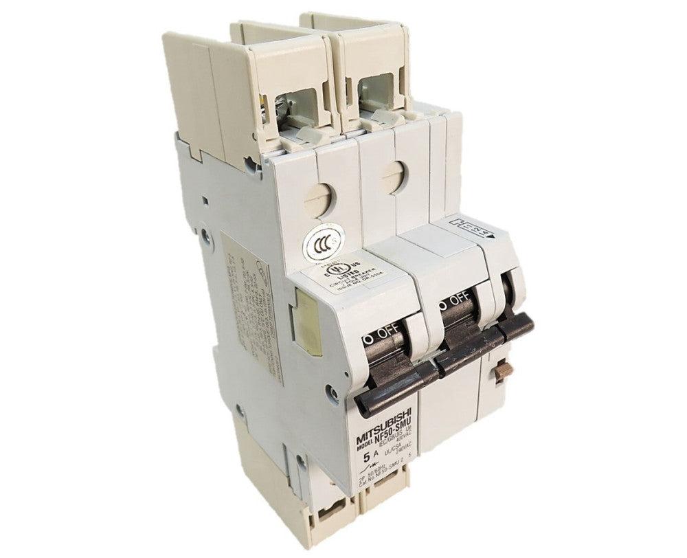 Mitsubishi NF50-SMU2P5A 5A 2 Pole Breaker w/ AX-05SMU Auxiliary Contact NEW