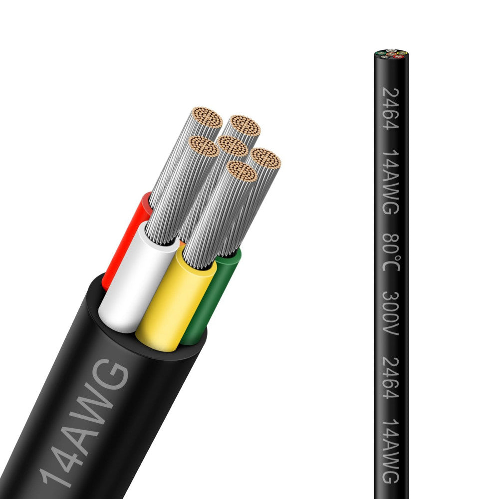 14 Gauge 6 Conductor Electrical Wire, 50FT 2464 14AWG 6 Wire Cable Black PVC ...