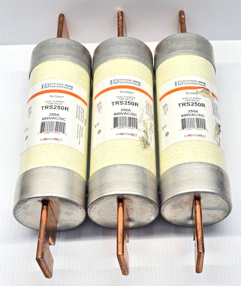 Lot of 3 Ferraz Shawmut Tri-Onic 250 Amp Fuses 600 VAC/VDC 200 kA TRS250R