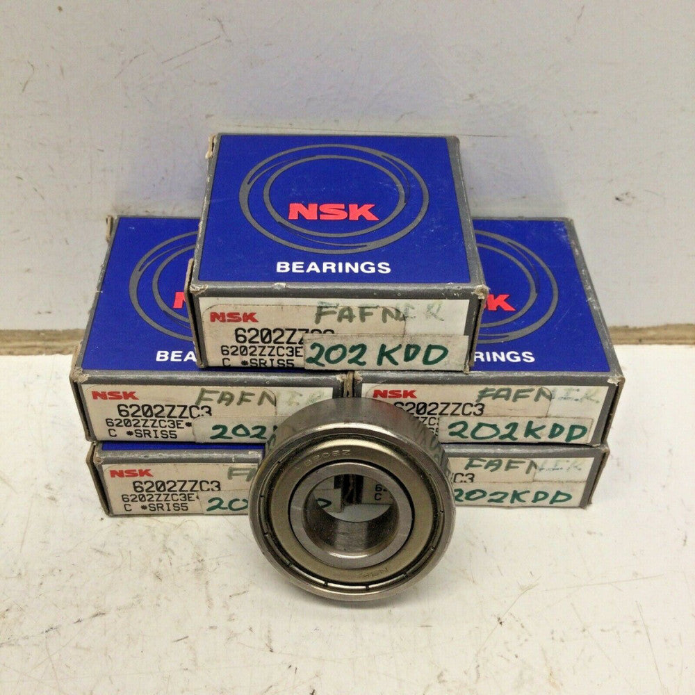 NSK 6202ZZC3 BEARING METAL SEALS 15x35x11 mm 6202 ZZ C3, =SKF 2Z, (LOT of 5)