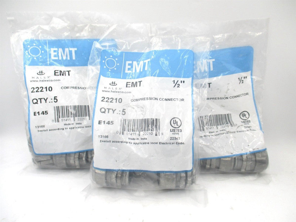 Halex 1/2 in Electrical Metallic Tube (EMT) Compression Connector 5ct - Lot of 3