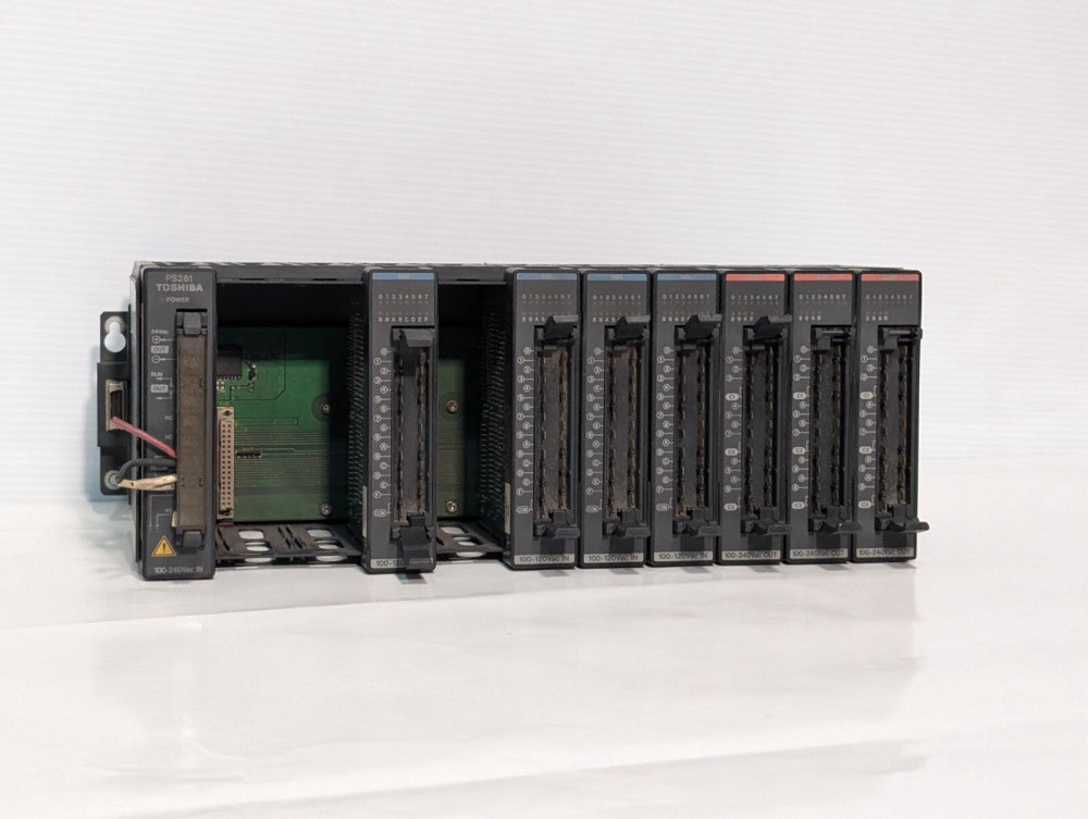 Toshiba TBU218**5 8-Slot PLC Rack, T2, w/PS261 Power & (3) IN51 & (3) AC61 I/O