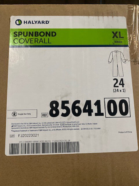 (Case of 24) Halyard 85641 - Protective Coverall, Spunbound, X-Large, White