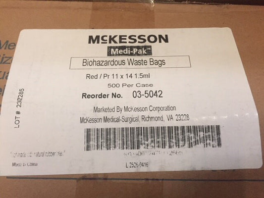 (Case of 500) McKesson Infectious Waste Bag 1 - 6 gal. Red 11 X 14 Inch (NEW)