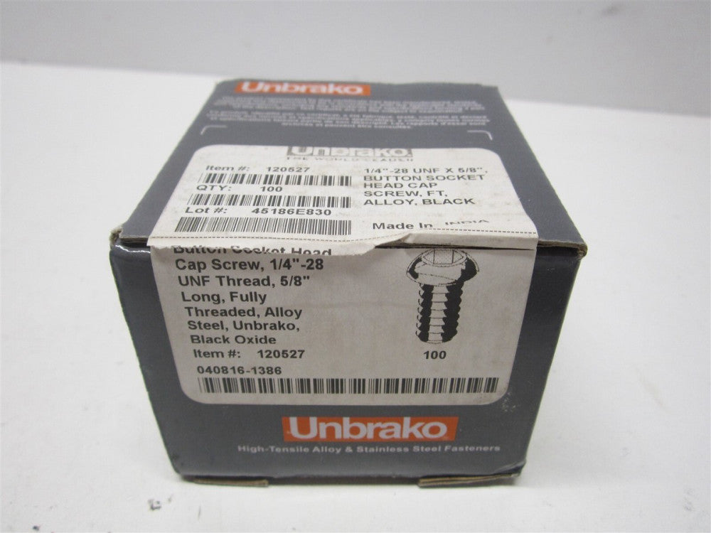 Unbrako (120527) 1/4-28, 5/8" Alloy Steel Button Socket Cap Screw - Pack of 100 